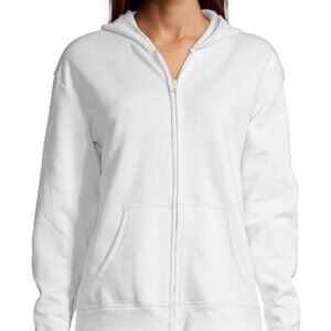 Hanes Womens Long Sleeve Fleece Zipper Active Hoodie, White Sz XXL